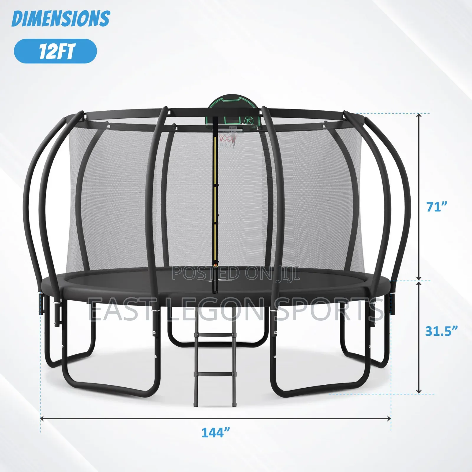 12ft Trampoline With Basketball Hoop 120kg New Jump Bouncy