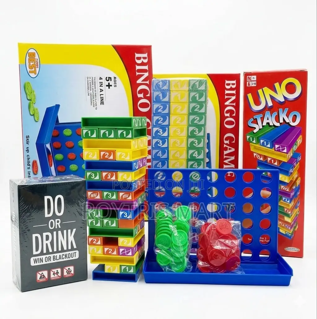 Connect 4, Do or Drink and Jenga Uno Stacko Game