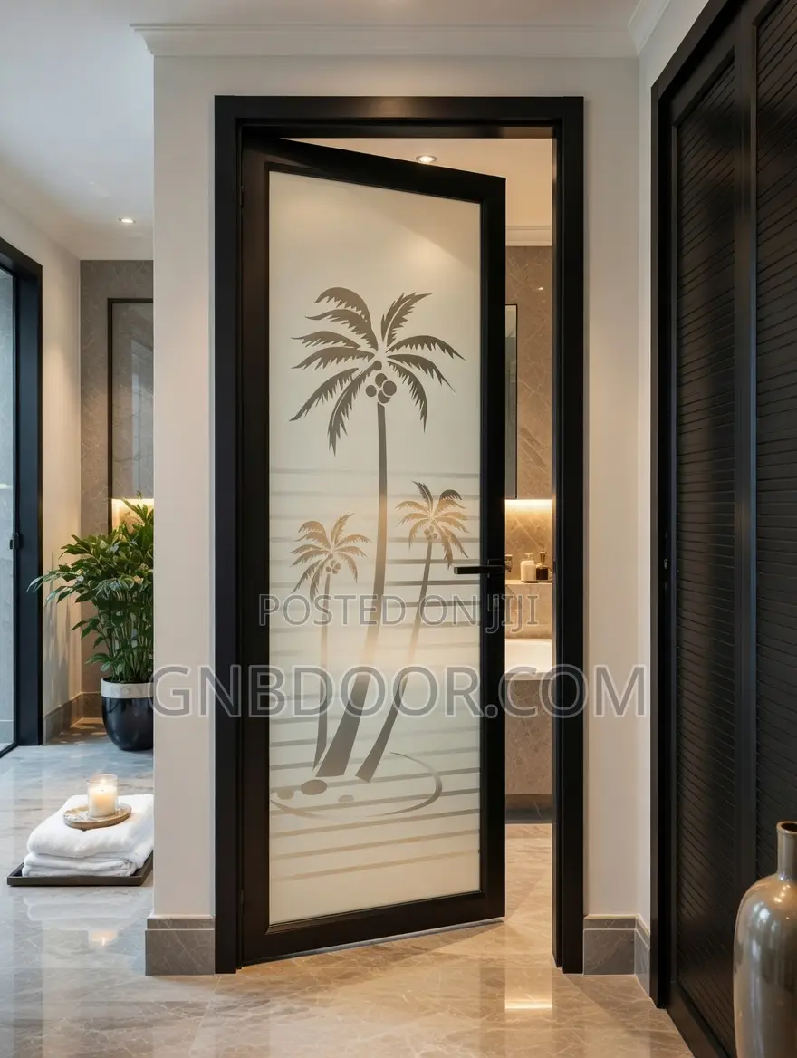 B413 Glass Door Bathroom Door Safety Glass Aluminum Frame