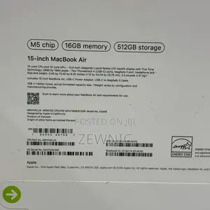 New Laptop Apple MacBook Air 2026 M5 15-inch 16GB Apple M5 SSD 512GB