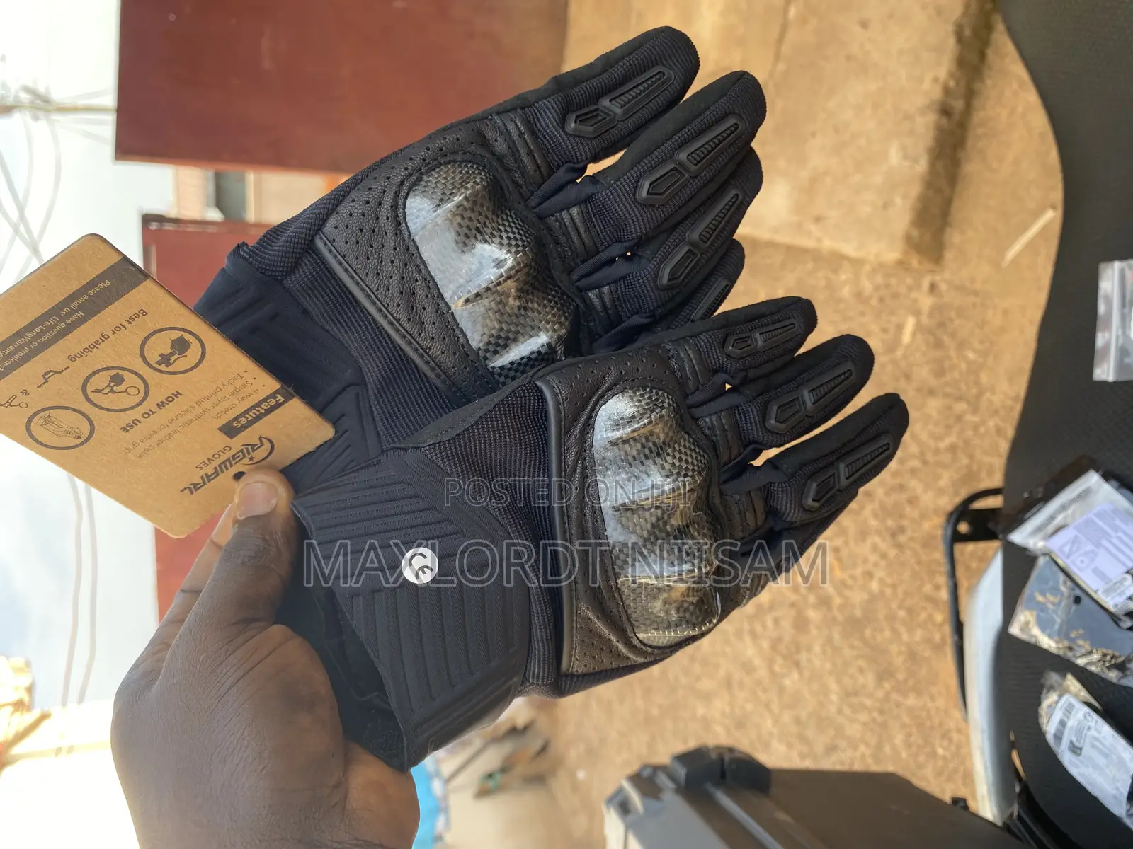 Black Leather Riding Gloves With Fiberglass Knuckle Protection
