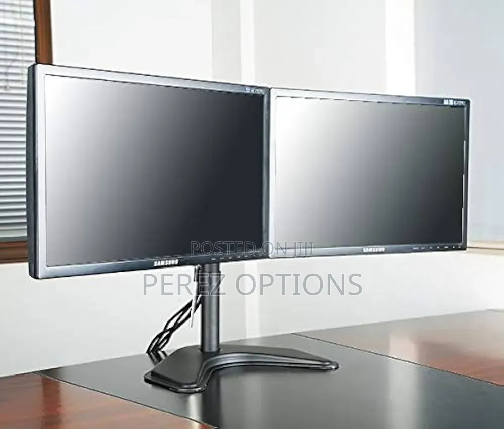 Rife Dual Standing Height Adjustable 2 Arm Monitor Stand For Desk