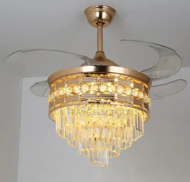 Retractable Blade Crystal Ceiling Fan With Chandelier