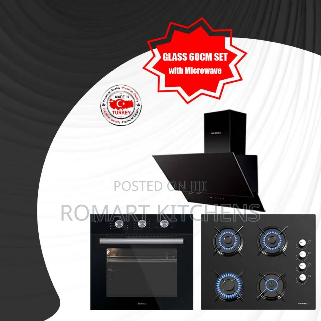 60cm Glass Three Set. Oven, Burner and Heat Extractor