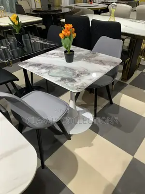 Modern 2-Seater Square Marble-Effect Dining Set With Pedestal Base