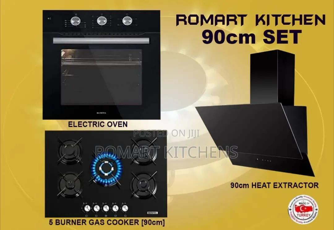 5 Burner 90cm Glass Built-in Set. Oven, Hob and Extractor