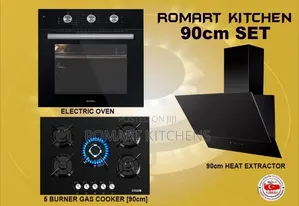 5 Burner 90cm Glass Built-in Set. Oven, Hob and Extractor