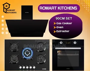 90cm Inbuilt Glass Set 5 Burner. Oven, Hob and Heat Extractor