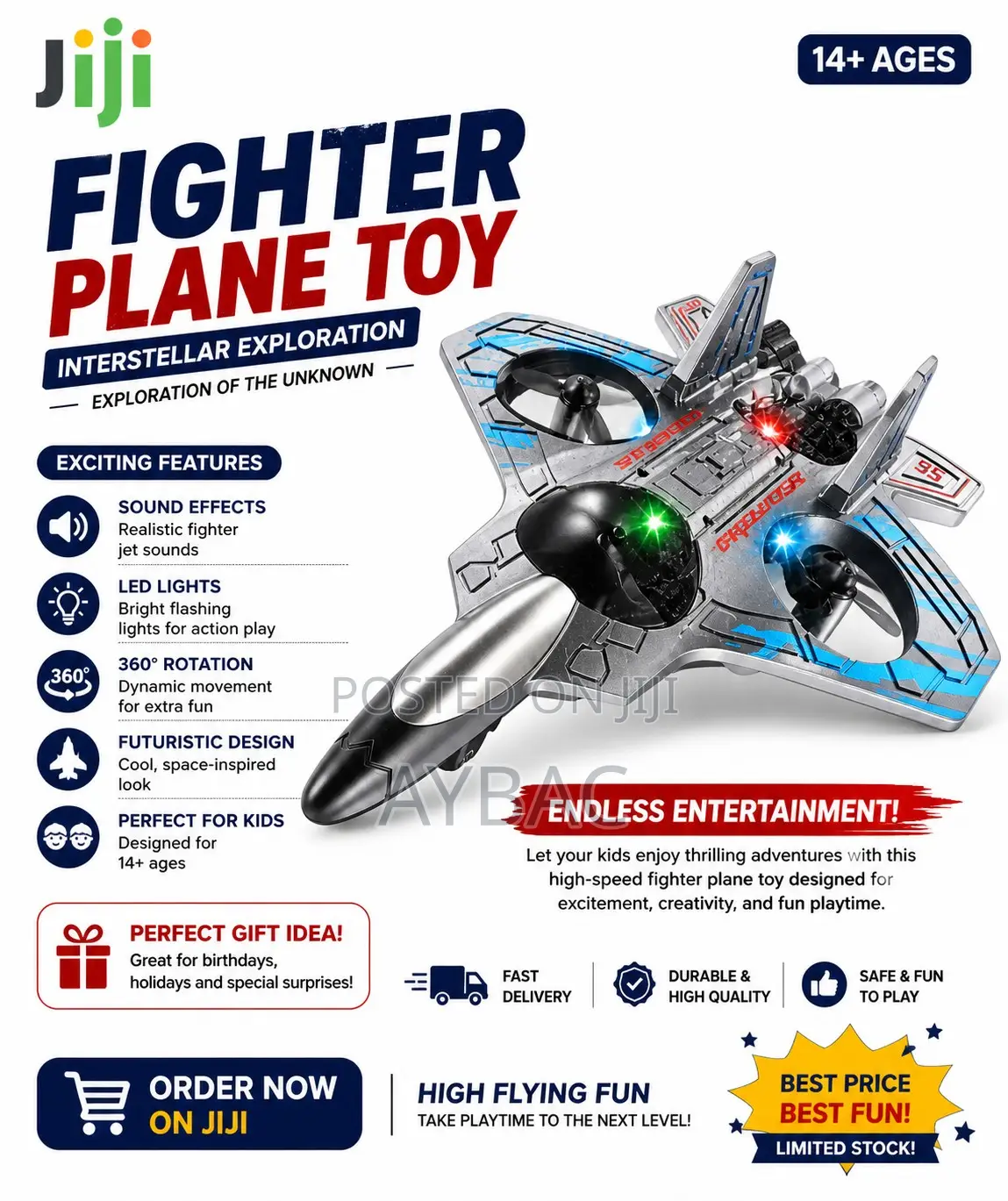 Fighter Plane Toy – Lights, Sound 360° Rotation