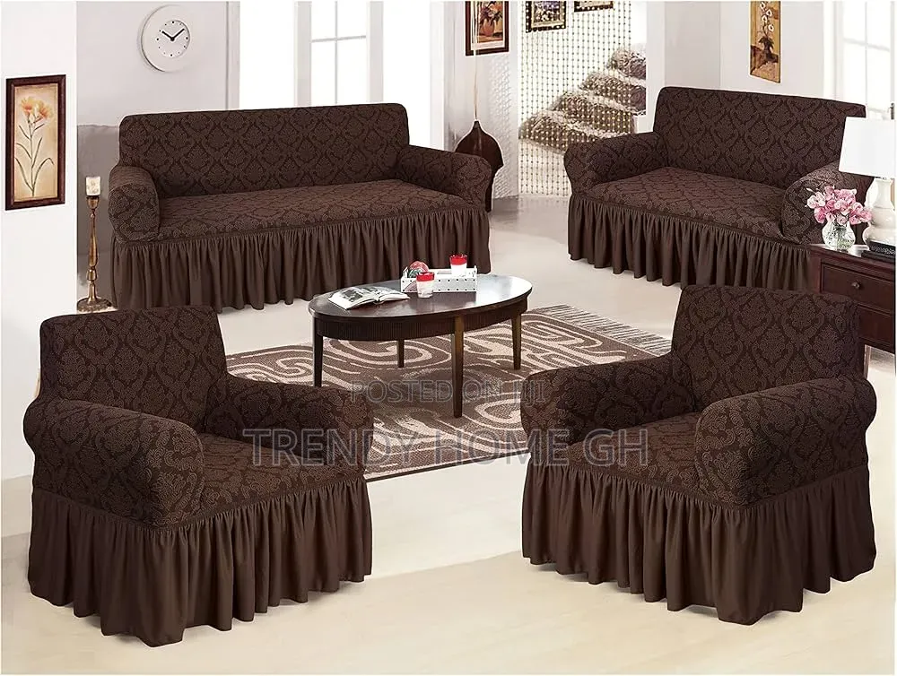 Turkish Stylish Stretchable Jacquard Sofa Covers Set Maroon 3,2,1,1