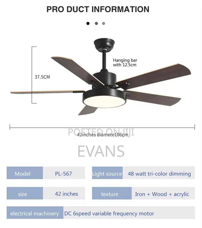 42 Inch Ceiling Fan + Light (Remote)