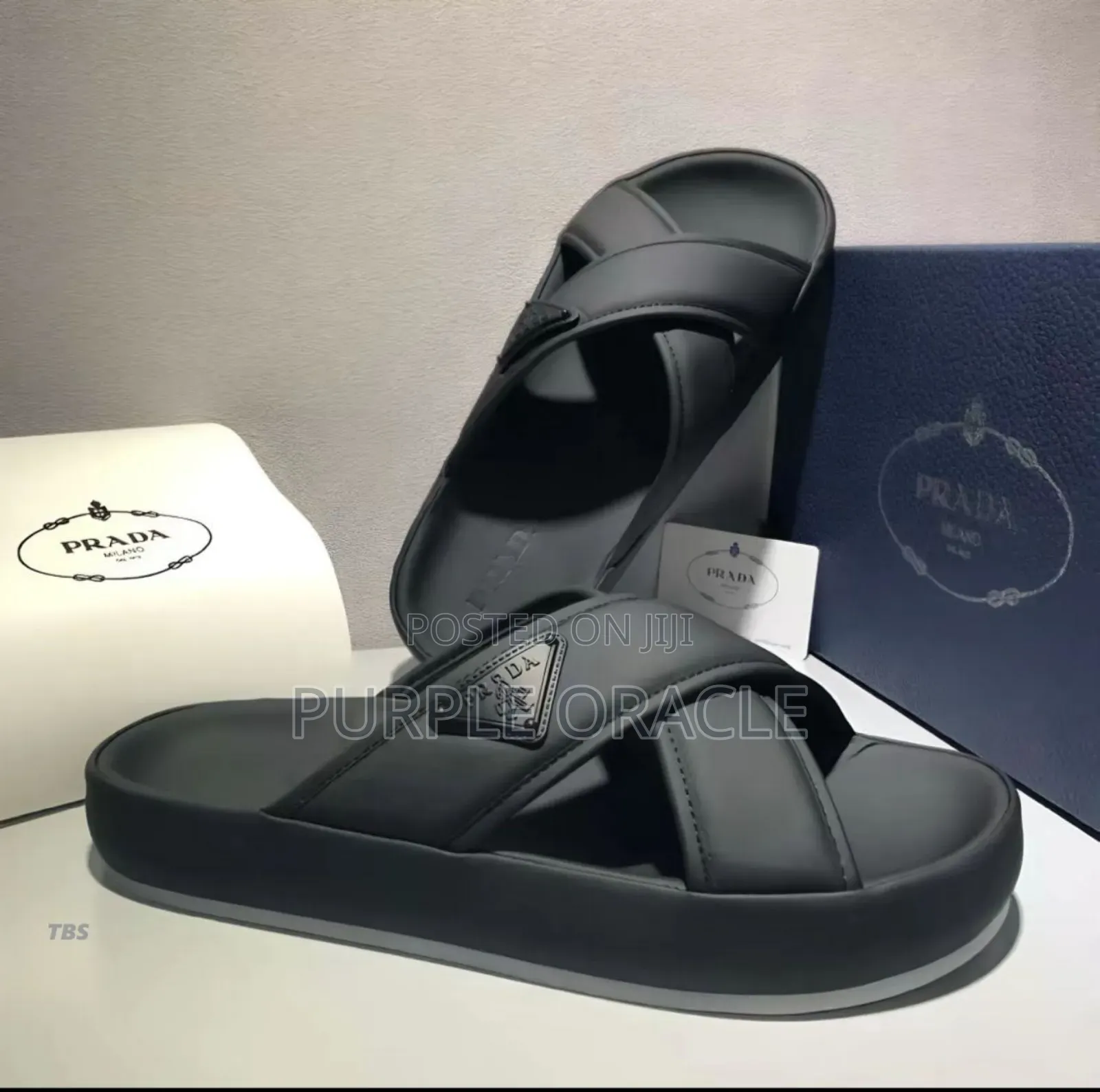 Prada Crisscross Leather Slide