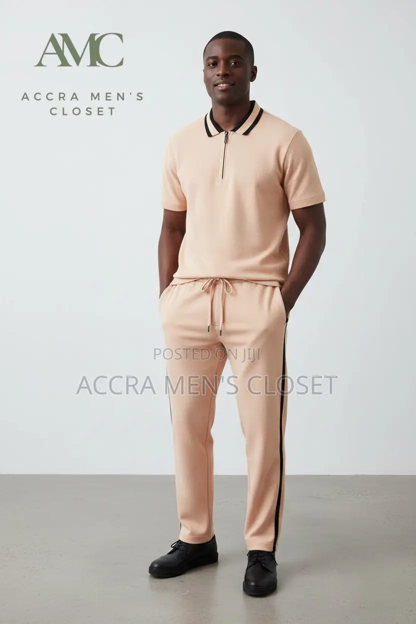 Men's Polo Shirt Trouser Sets(Colour Block, Knit Polo Jogger Sets)