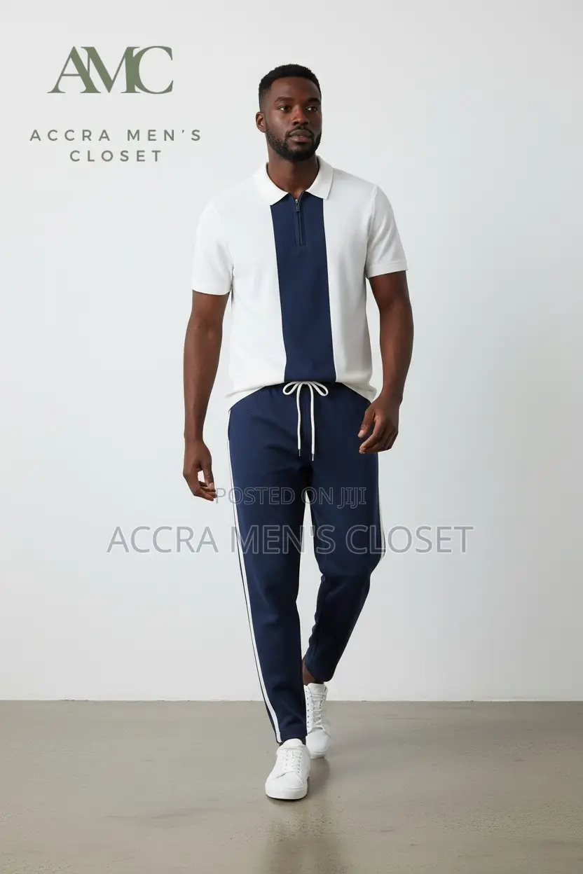 Men's Polo Shirt Trouser Sets(Colour Block, Knit Polo Jogger Sets)