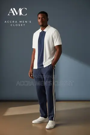 Men's Polo Shirt Trouser Sets(Colour Block, Knit Polo Jogger Sets)