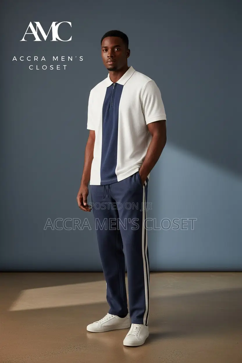 Men's Polo Shirt Trouser Sets(Colour Block, Knit Polo Jogger Sets)