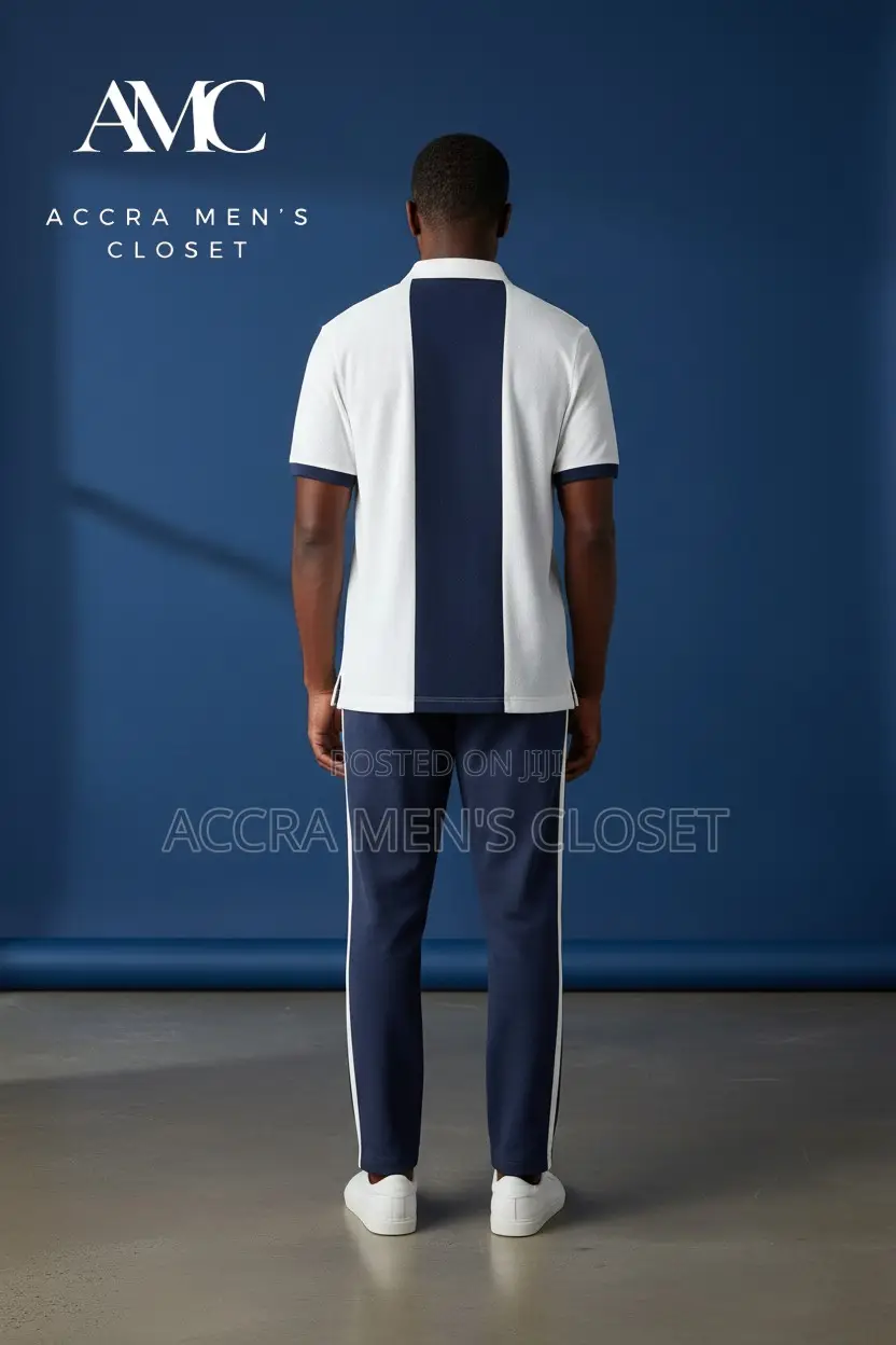 Men's Polo Shirt Trouser Sets(Colour Block, Knit Polo Jogger Sets)