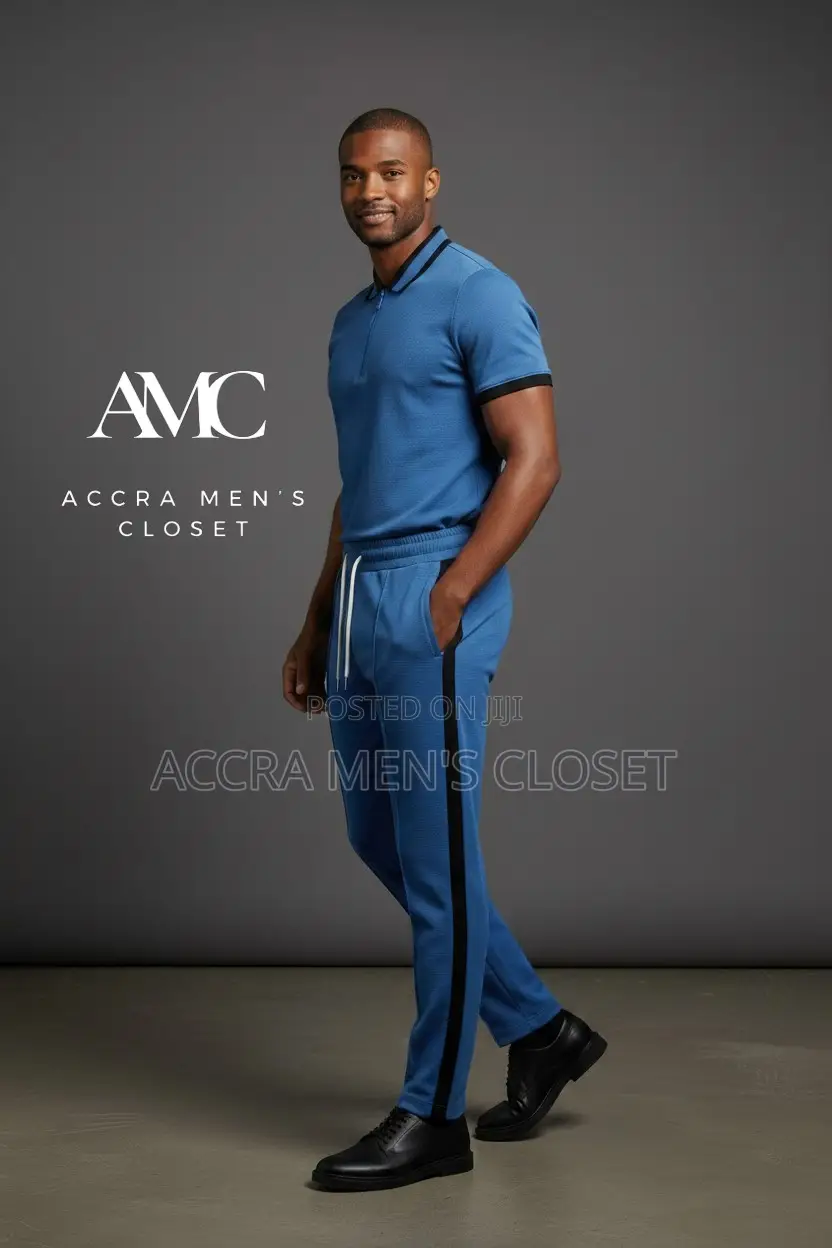 Men's Polo Shirt Trouser Sets(Colour Block, Knit Polo Jogger Sets)