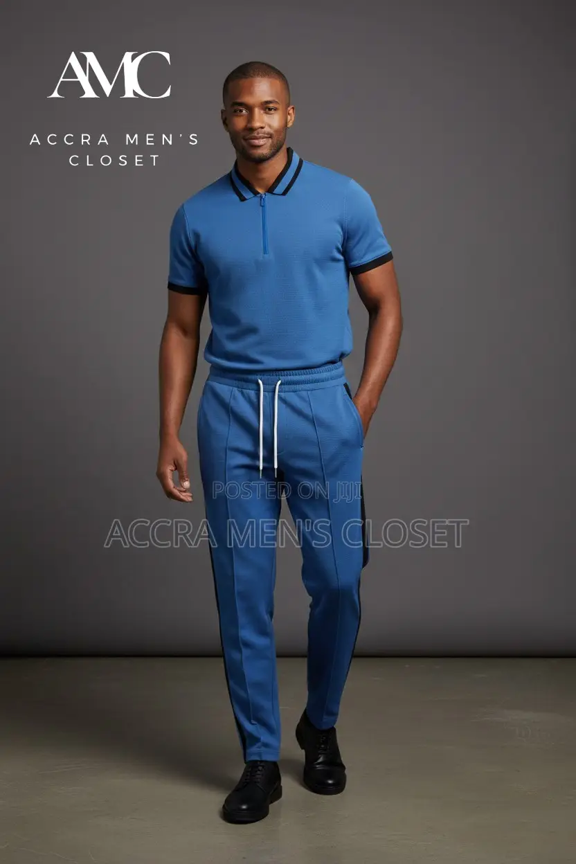 Men's Polo Shirt Trouser Sets(Colour Block, Knit Polo Jogger Sets)
