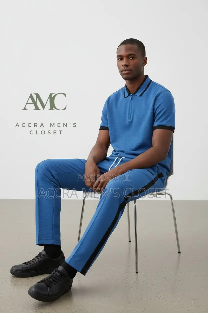 Men's Polo Shirt Trouser Sets(Colour Block, Knit Polo Jogger Sets)