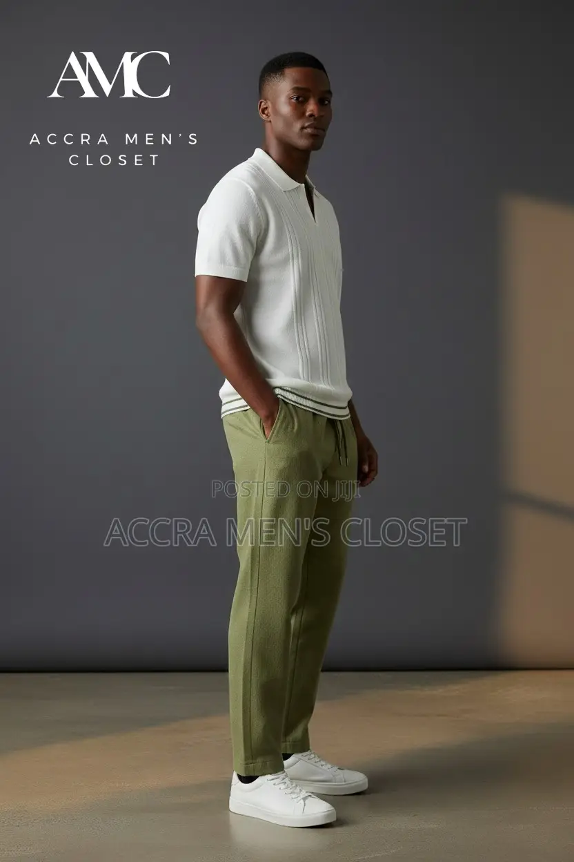 Men's Polo Shirt Trouser Sets(Colour Block, Knit Polo Jogger Sets)