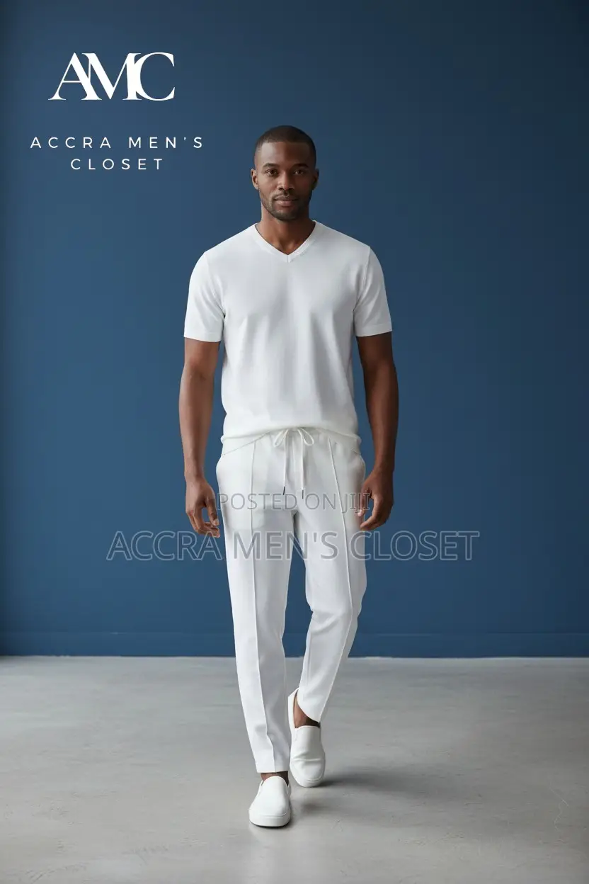 Men's 2-Piece Casual Set - V-Neck, Colour Block Polo Trouser Sets