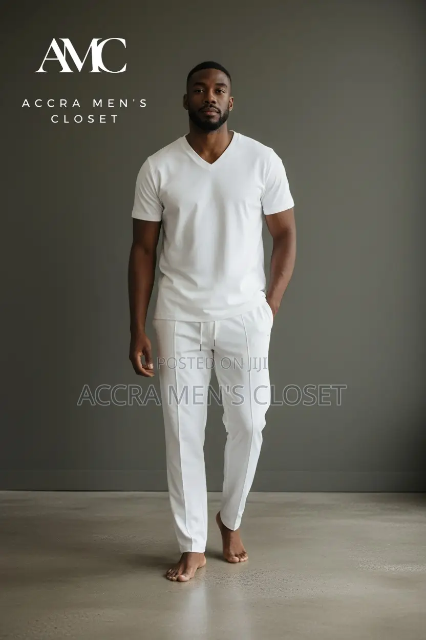 Men's 2-Piece Casual Set - V-Neck, Colour Block Polo Trouser Sets