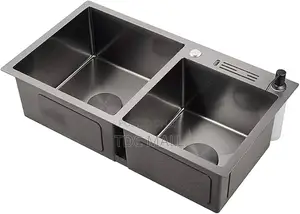 Premium Black Kitchen Sink–Double Bowl With Knife Holder Accessories