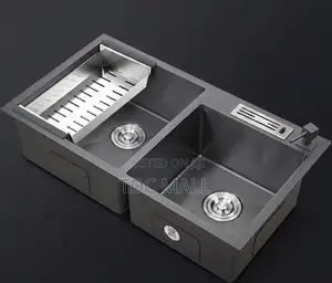 Premium Black Kitchen Sink–Double Bowl With Knife Holder Accessories