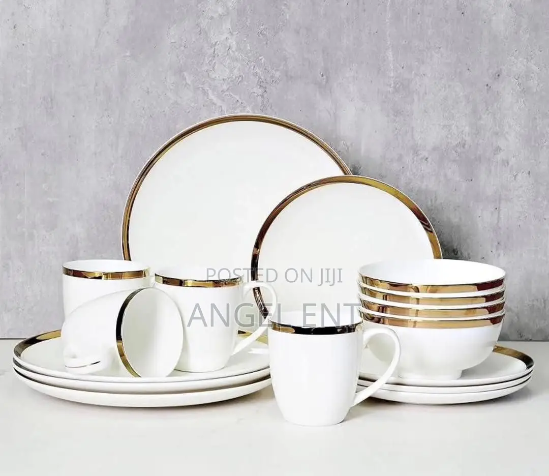 White and Gold Modern Porcelain Dinnerware Set (Location: Kumasi)