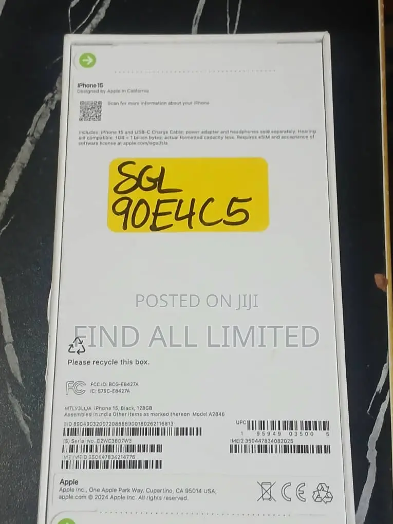 New Apple iPhone 15 128 GB Black