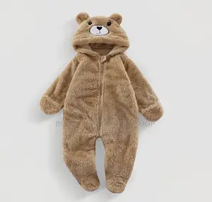 Fluffy Teddy Bear Overall Baby Onesie