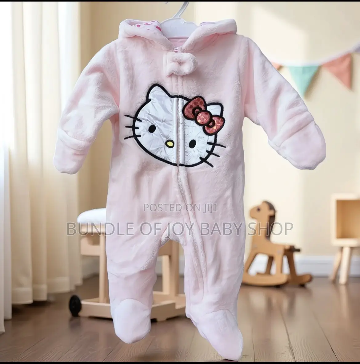 Fluffy Hello Kitty Pink Baby Onesie Overall With Hood