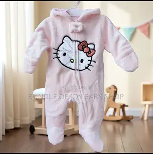 Fluffy Hello Kitty Pink Baby Onesie Overall With Hood