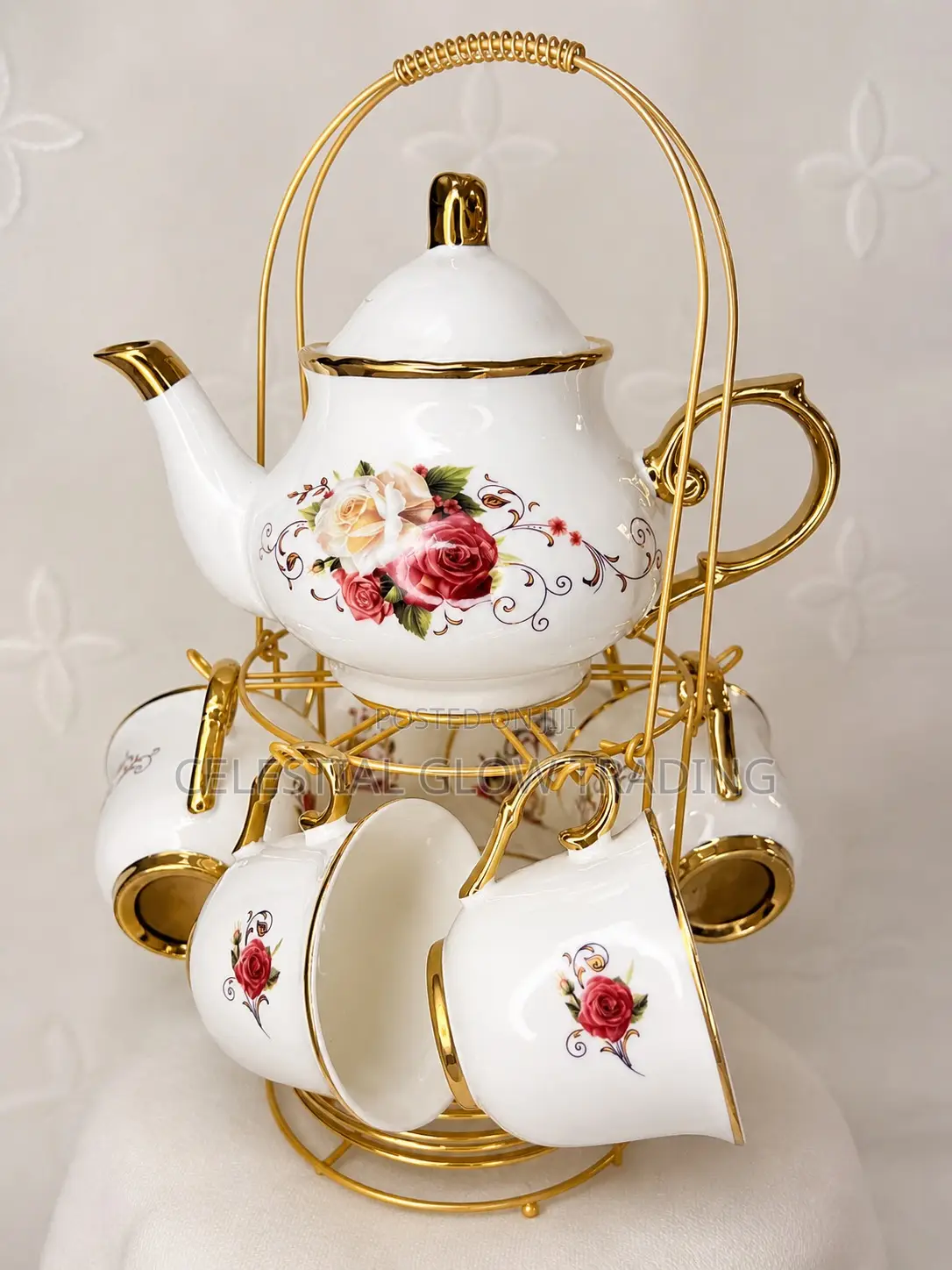 Royal Ceramic Tea Set With Gold Stand -Mother’S Day Promo 50% Off