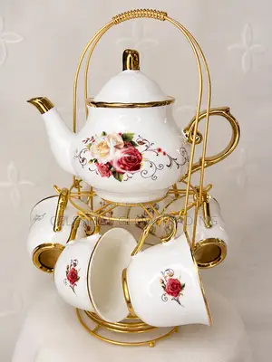 Royal Ceramic Tea Set With Gold Stand -Mother’S Day Promo 50% Off