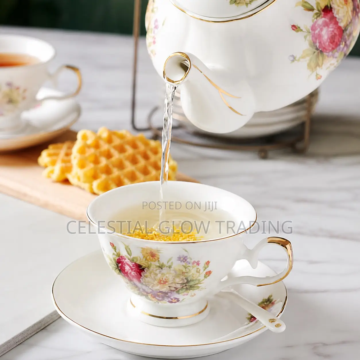 Royal Ceramic Tea Set With Gold Stand -Mother’S Day Promo 50% Off