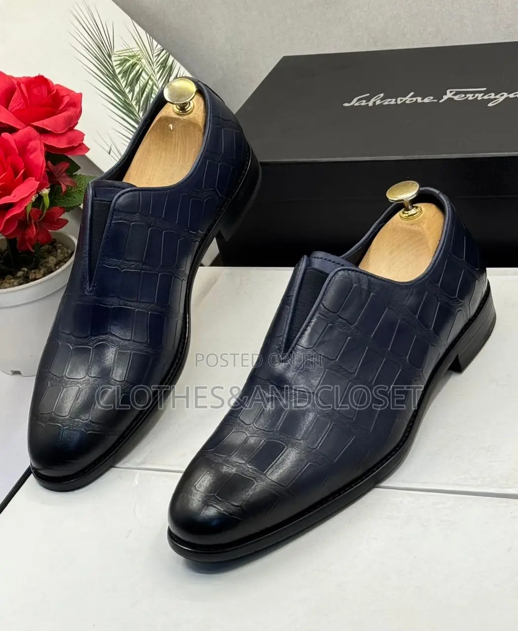 Navy Blue Slip-on Dress Shoes