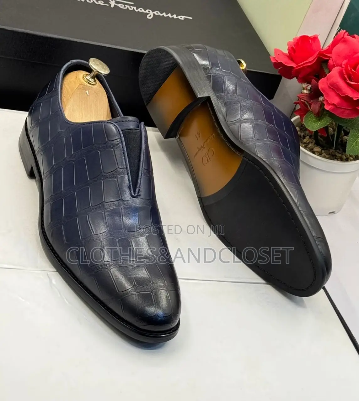 Navy Blue Slip-on Dress Shoes