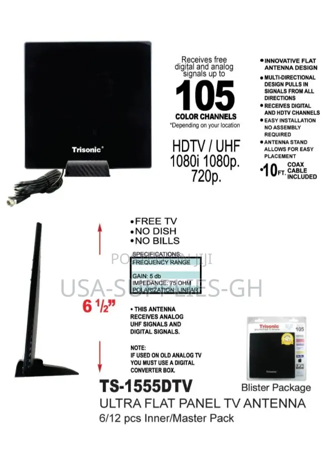 Trisonic Indoor Hdtv/Uhf Digital Tv Antenna From Usa