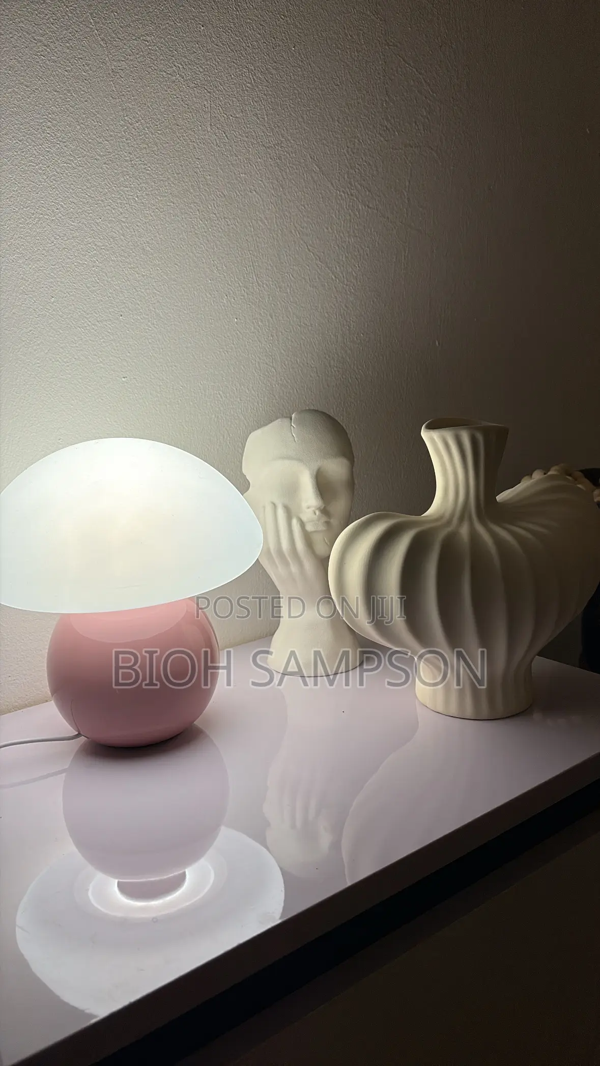 Pink Ceramic Mushroom Table Lamp
