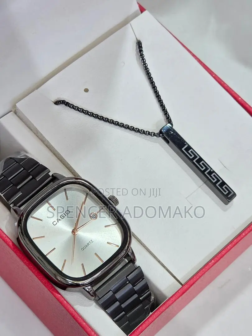 Black Casio Watch and Necklace