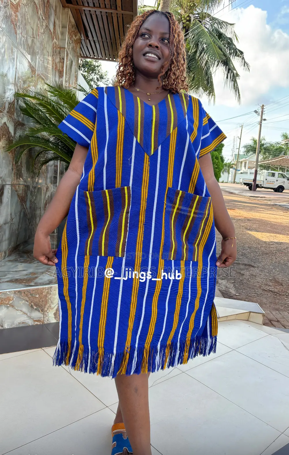 Blue and Yellow Strip Smock Dres