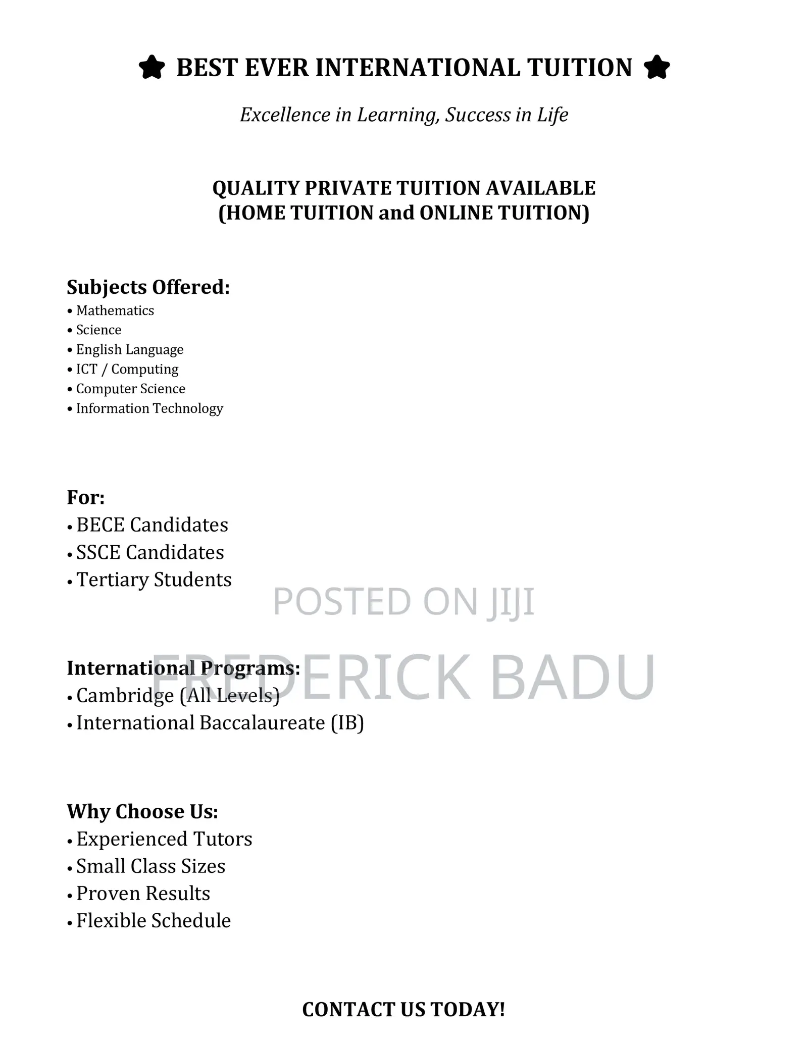 Home Tuition Services in Accra