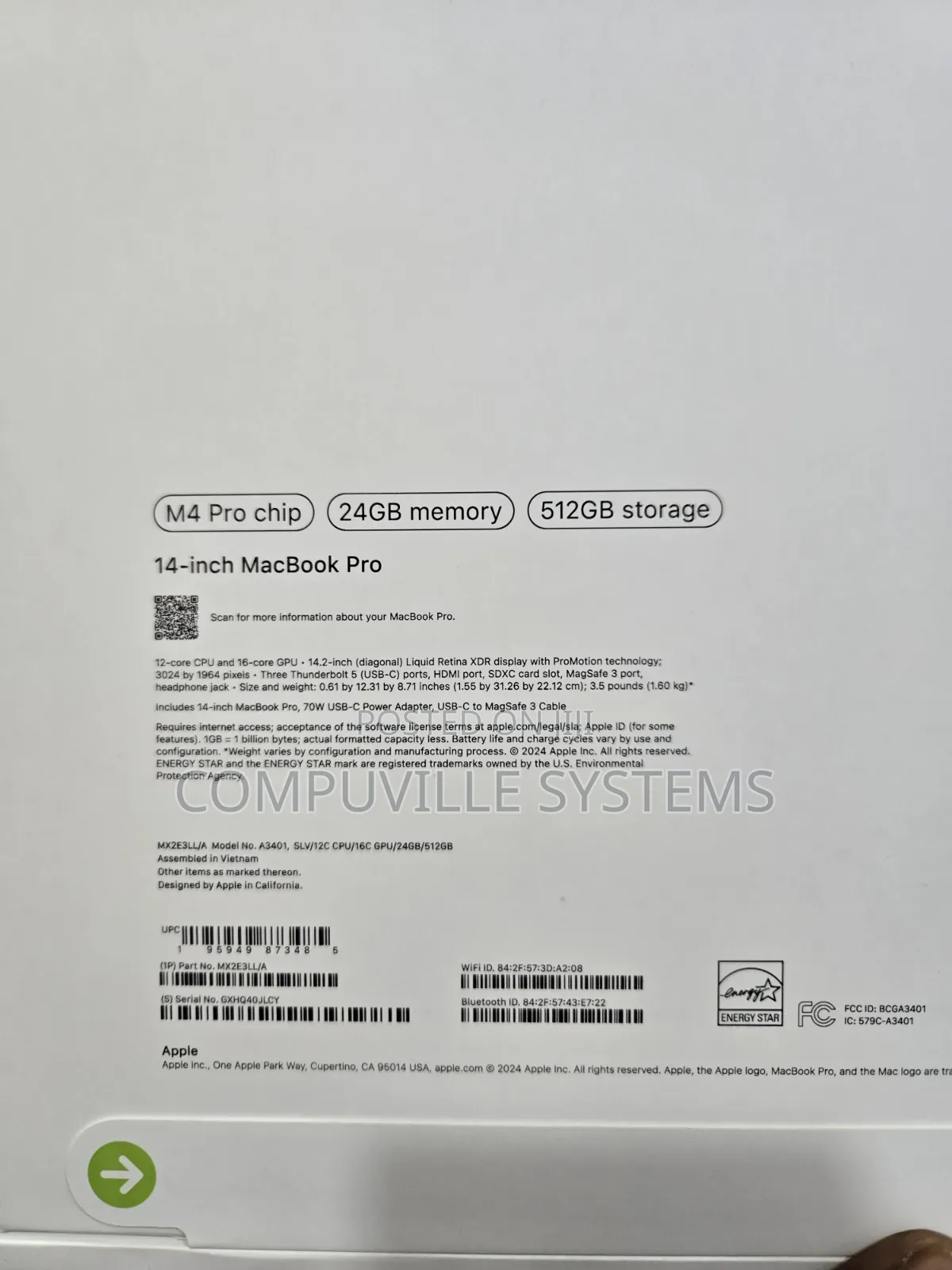 New Apple MacBook Pro 2024 M4 Pro 14-inch 24GB Apple M4 Pro SSD 512GB