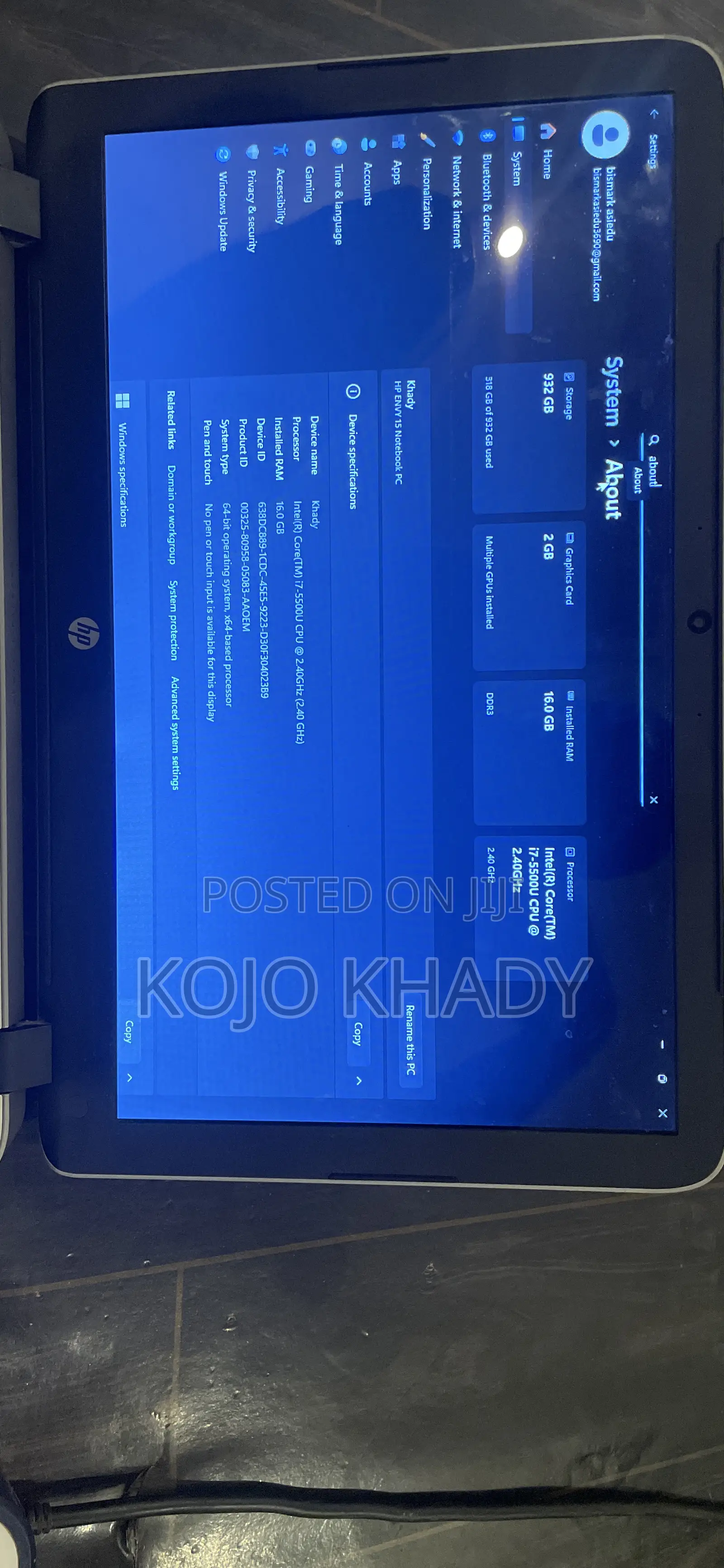 Laptop HP Envy 15 16GB Intel Core i7 SSD 1T