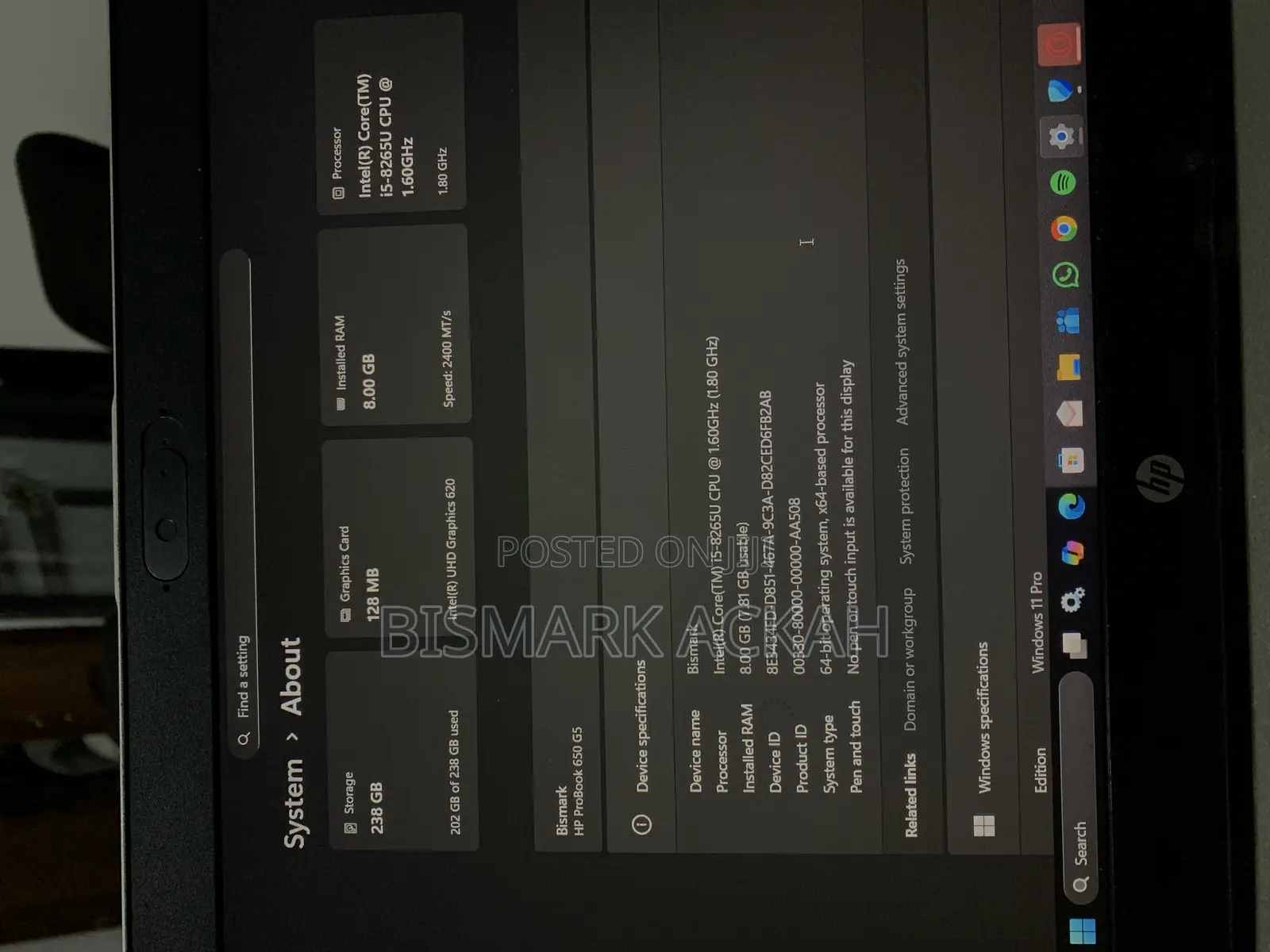 Laptop HP ProBook 650 G5 8GB Intel Core i5 SSD 256GB