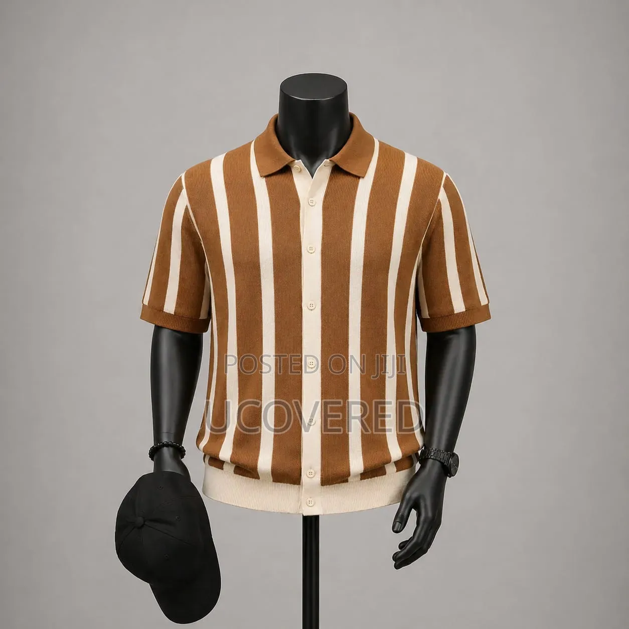 Vertical Striped Knit Polo Shirt