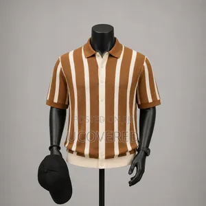 Vertical Striped Knit Polo Shirt
