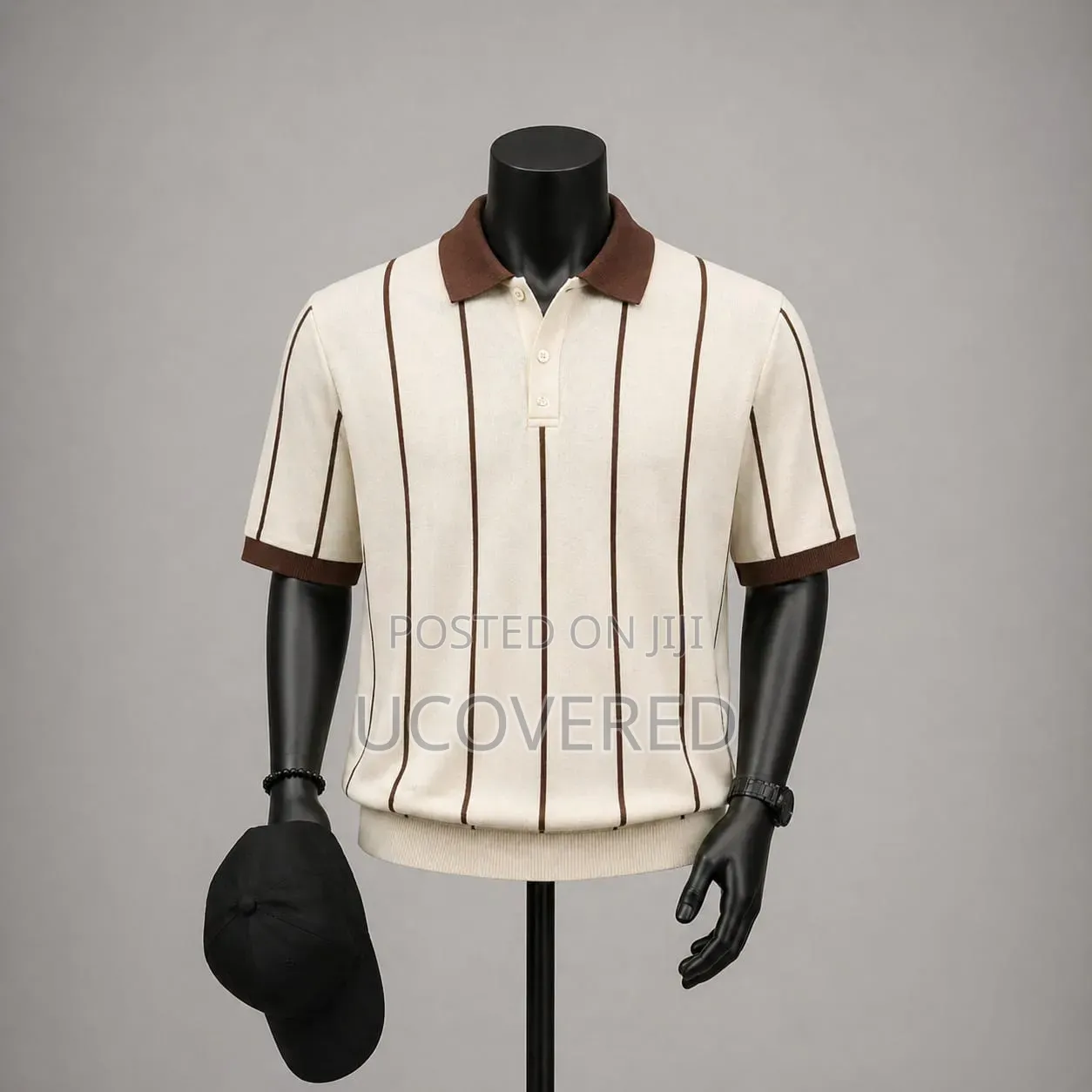 Vertical Striped Knit Polo Shirt